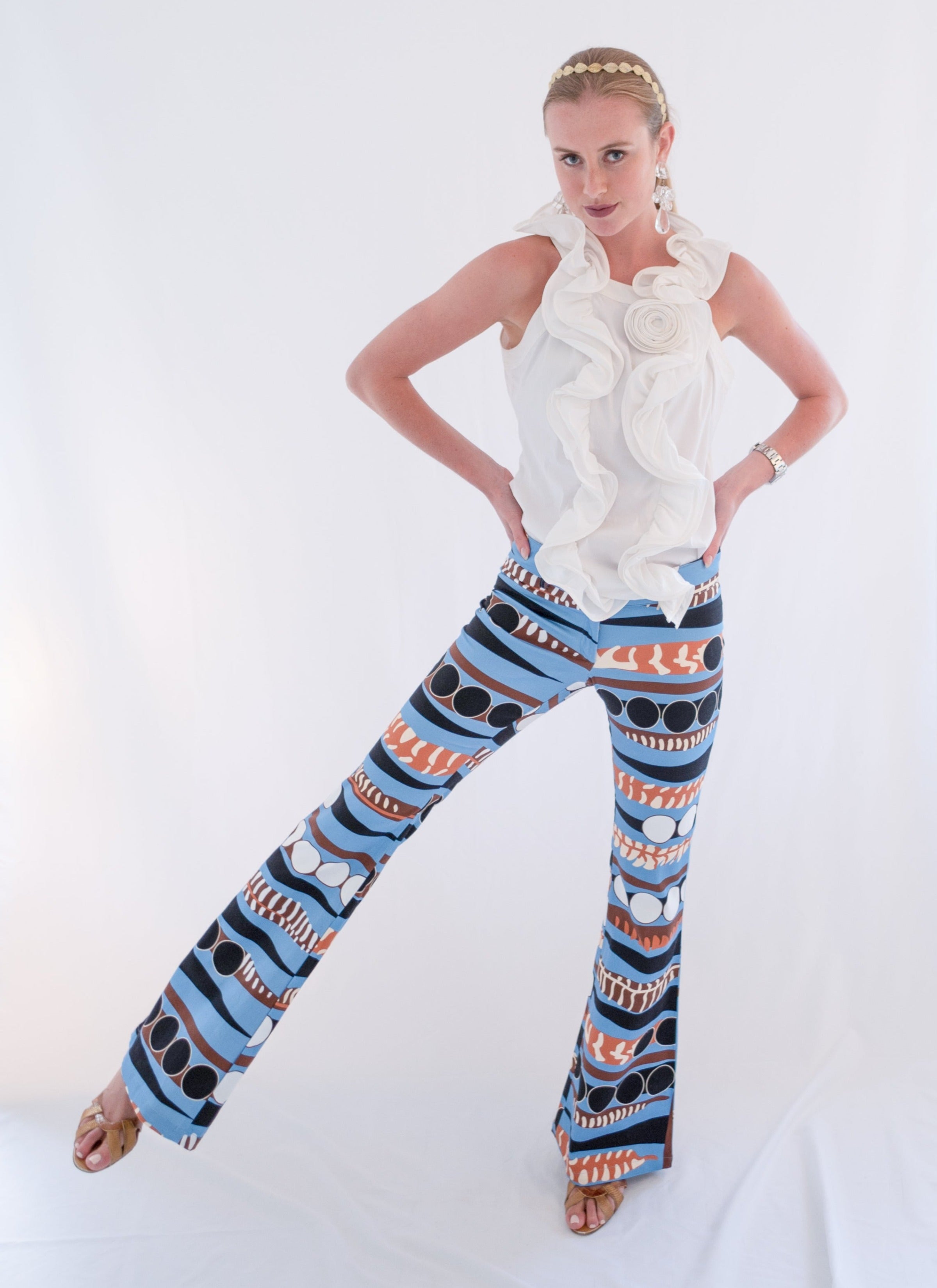 The Isabel Flare Pants in Blue Backgammon