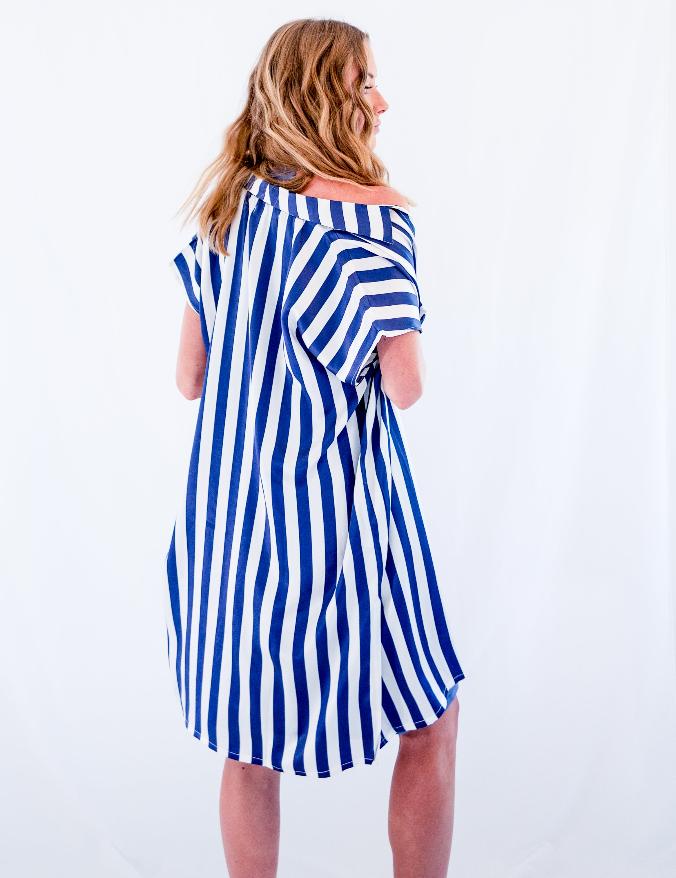 The Captain duster in Navy Stripes