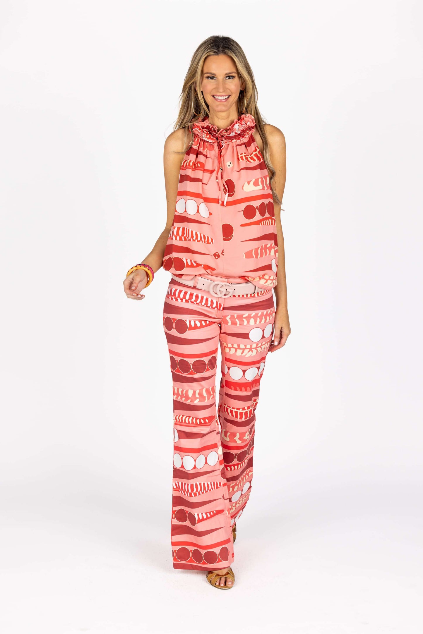 The Highline Blouse in Coral Backgammon
