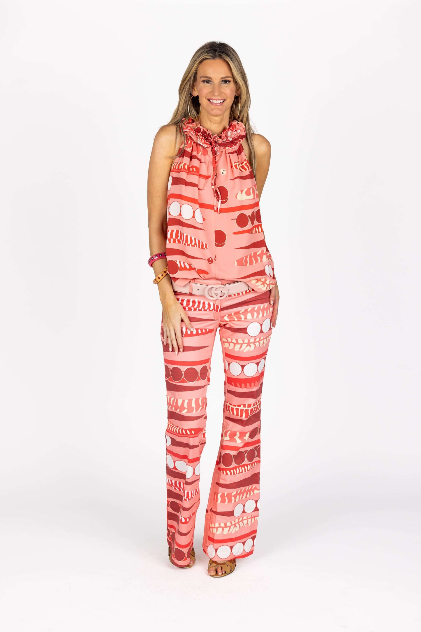 The Highline Blouse in Coral Backgammon