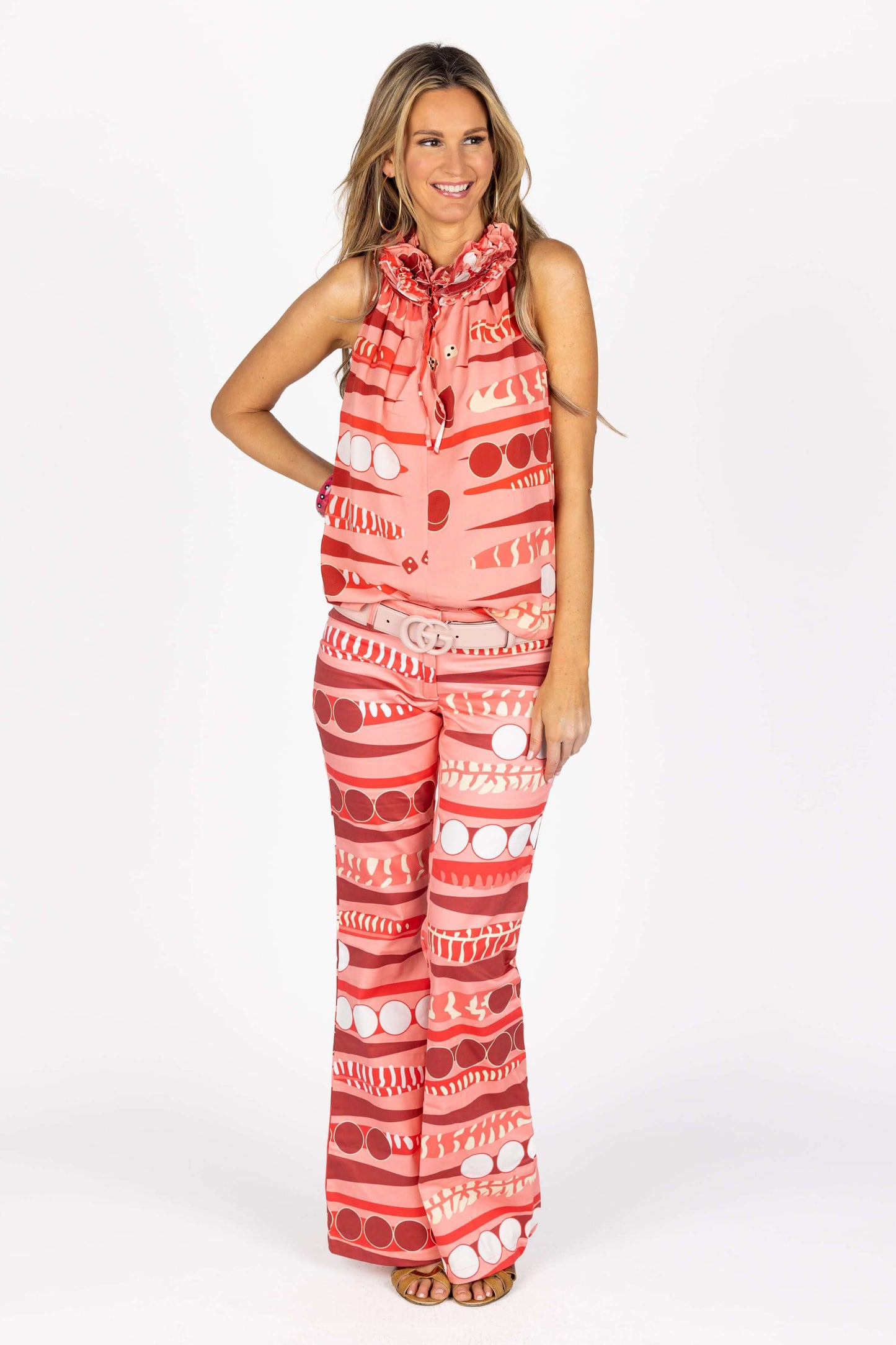 The Highline Blouse in Coral Backgammon