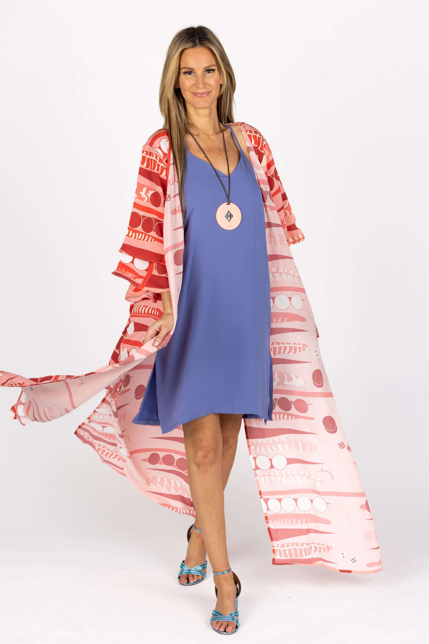 The Cassius Robe in Coral Backgammon