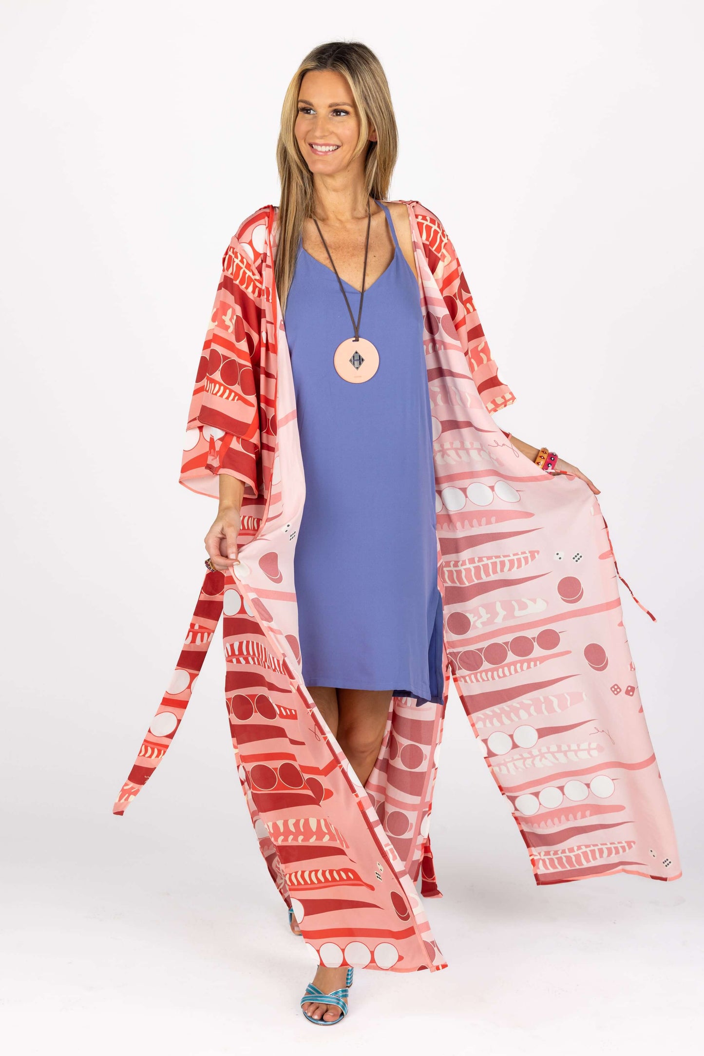 The Cassius Robe in Coral Backgammon