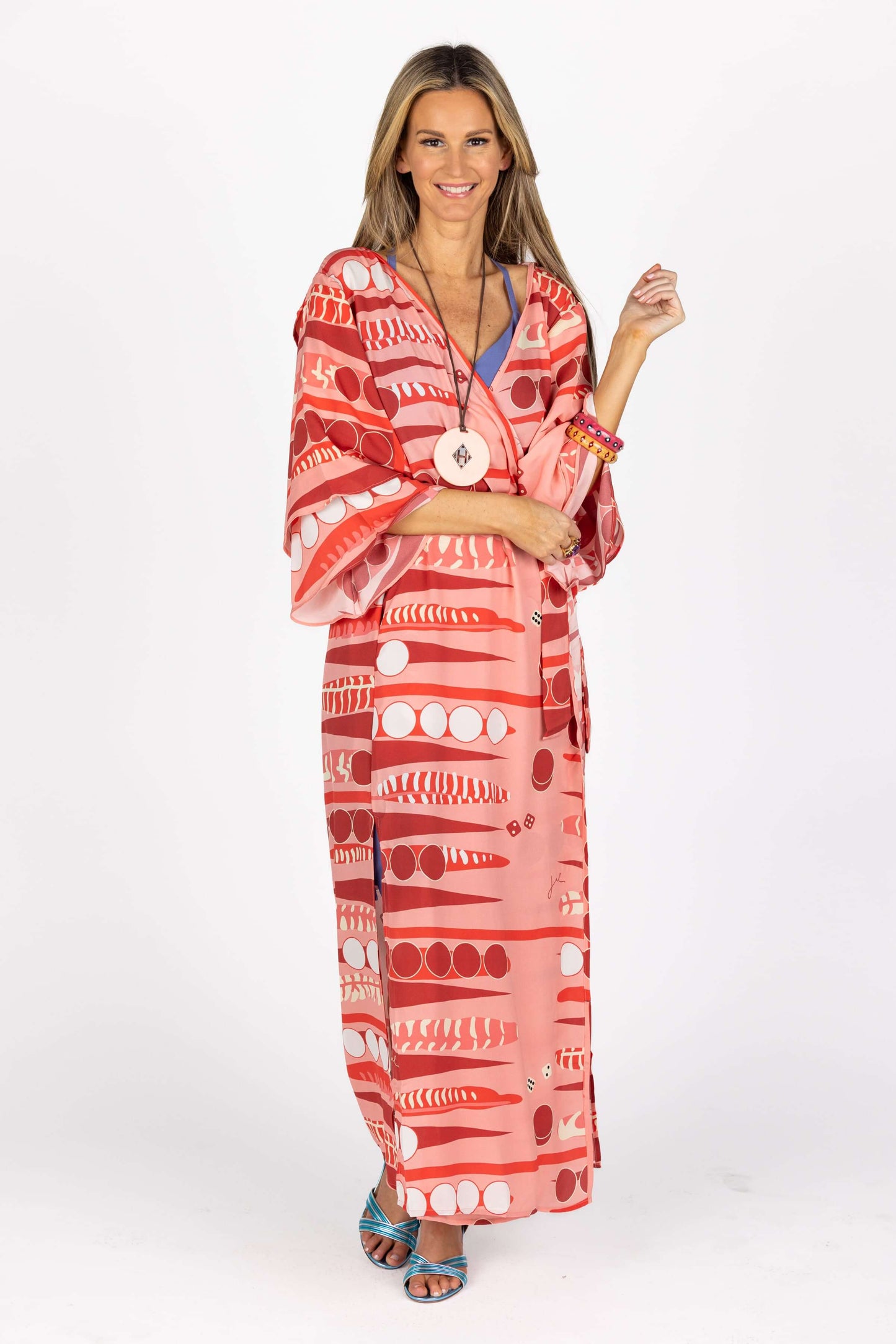 The Cassius Robe in Coral Backgammon
