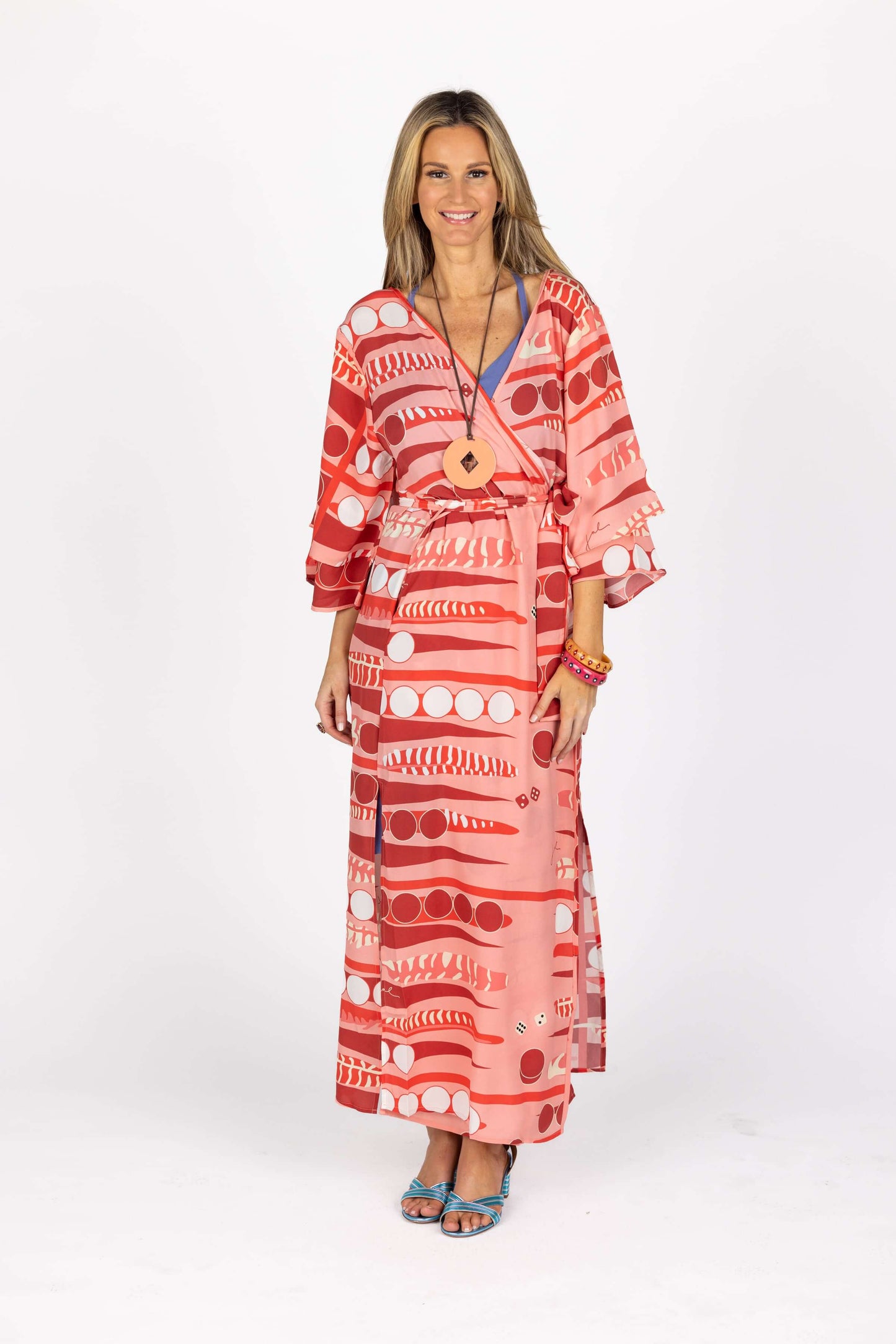 The Cassius Robe in Coral Backgammon